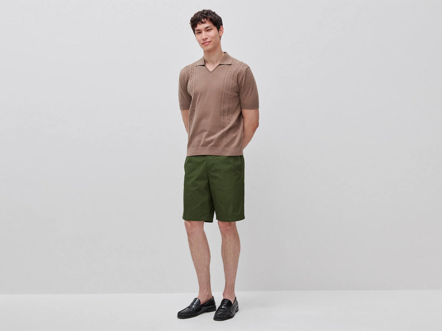 Benetton Brown Men Knitted Polo Shirt with Cables SKU: 1D7ZU301U_04B Image 03