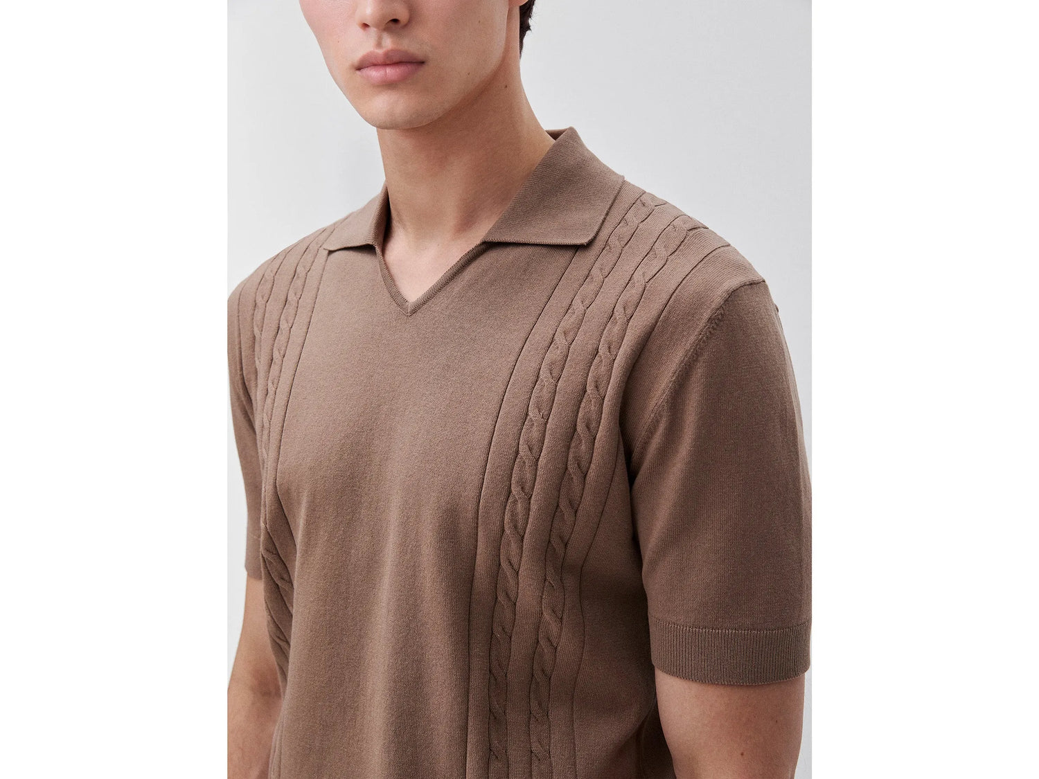 Benetton Brown Men Knitted Polo Shirt with Cables SKU: 1D7ZU301U_04B Image 04
