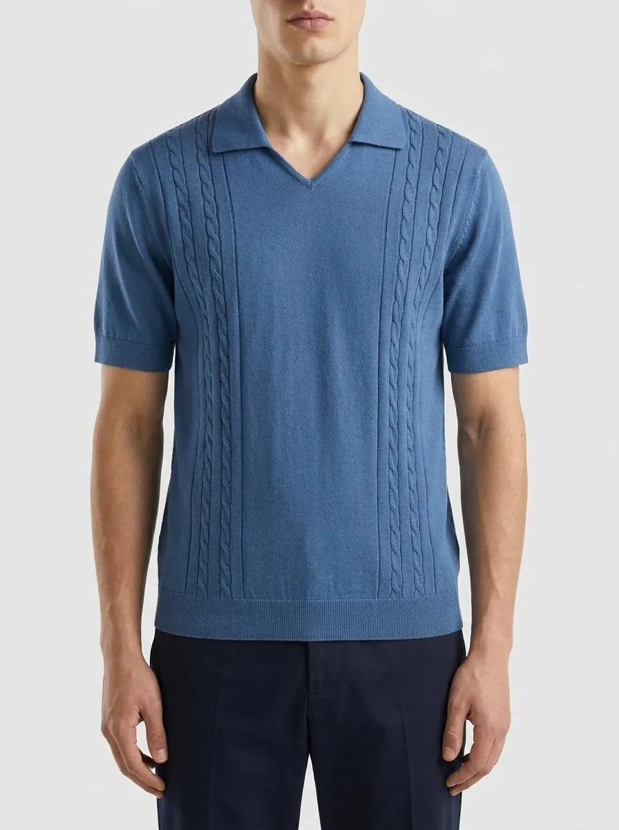 Benetton Blue Men Knitted Polo Shirt with Cables SKU: 1D7ZU301U_217 Image 00