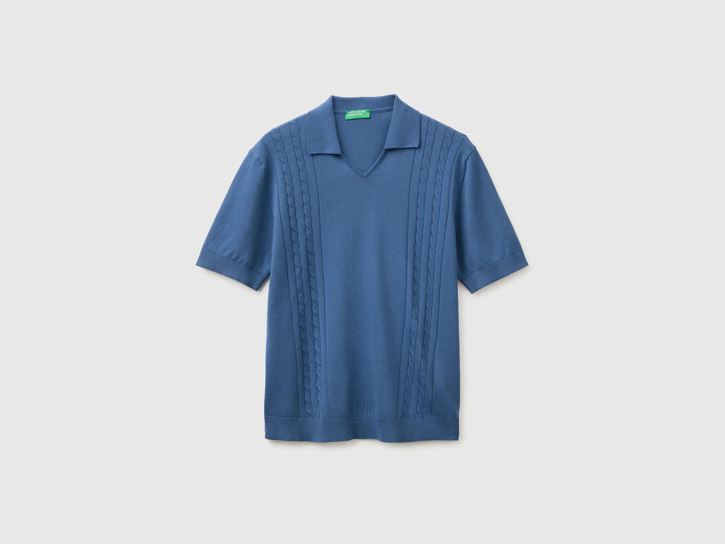 Benetton Blue Men Knitted Polo Shirt with Cables SKU: 1D7ZU301U_217 Image 01