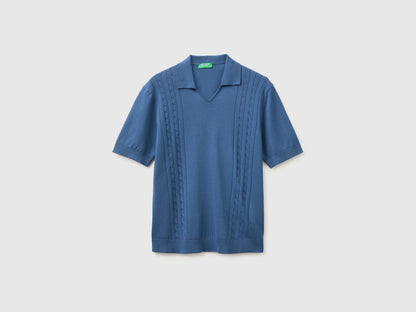 Benetton Blue Men Knitted Polo Shirt with Cables SKU: 1D7ZU301U_217 Image 01