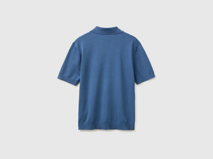 Benetton Blue Men Knitted Polo Shirt with Cables SKU: 1D7ZU301U_217 Image 02