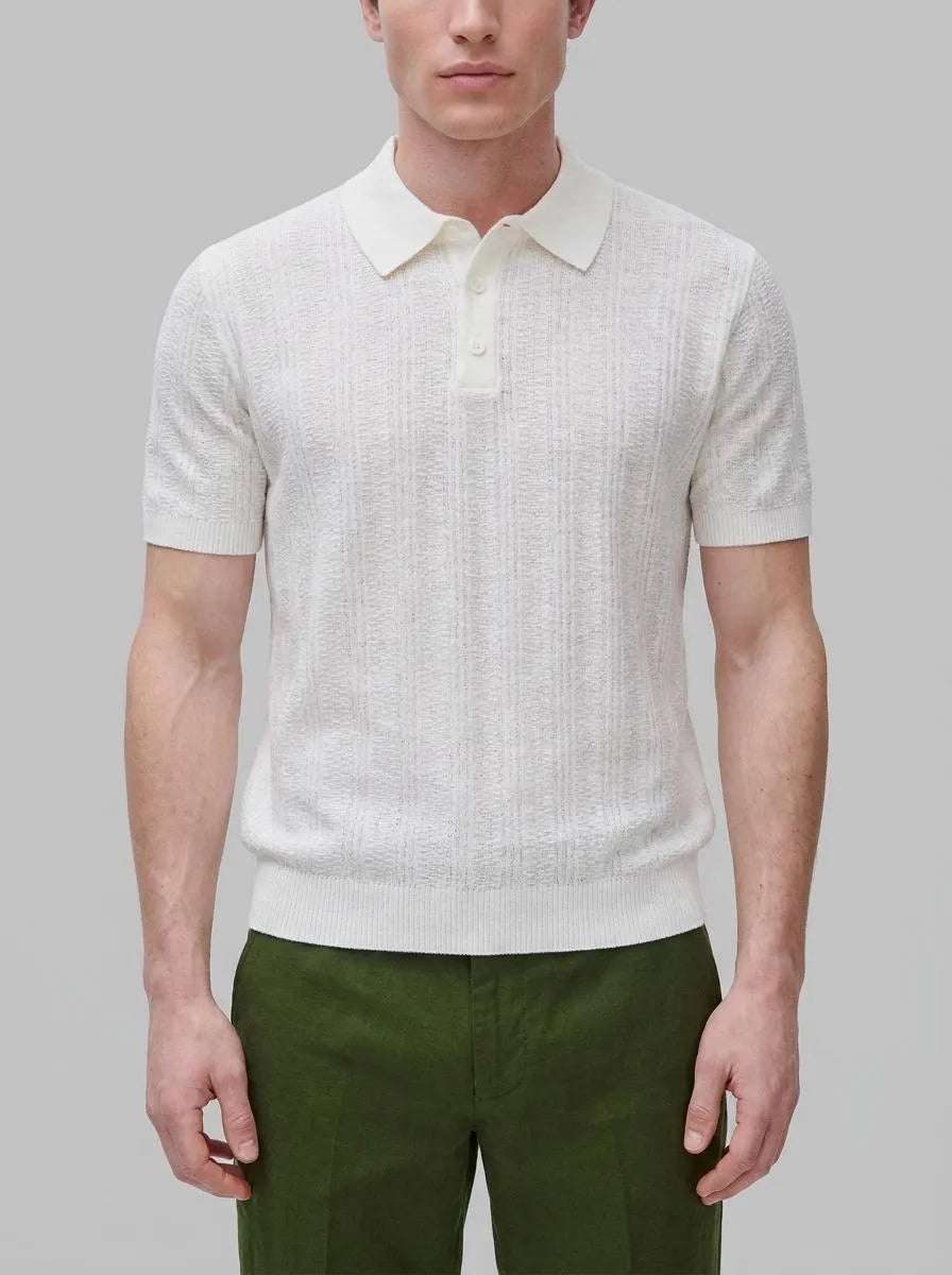 Benetton Creamy White Men Textured Linen Blend Polo Shirt SKU: 1DC3U301T_074 Image 00