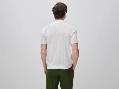 Benetton Creamy White Men Textured Linen Blend Polo Shirt SKU: 1DC3U301T_074 Image 02