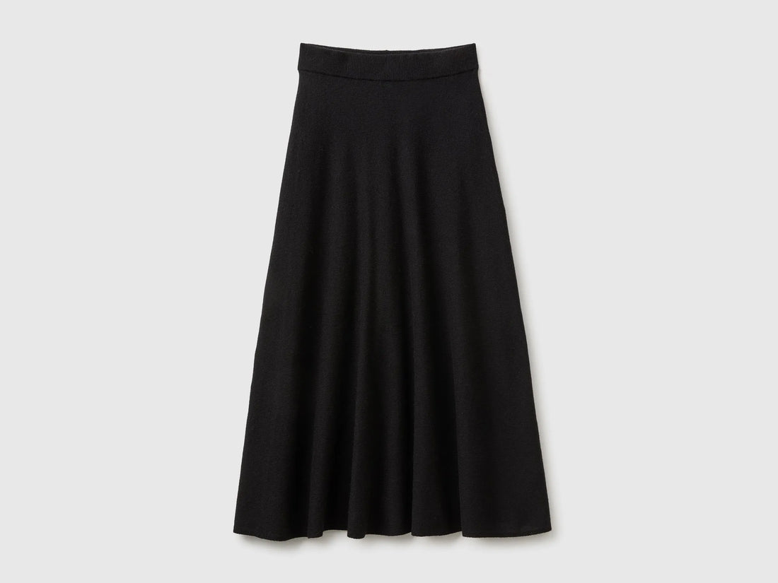 Benetton Black Women Midi Skirt in a Wool-Blend Knit SKU: 1EOFD002C_100 Image 01