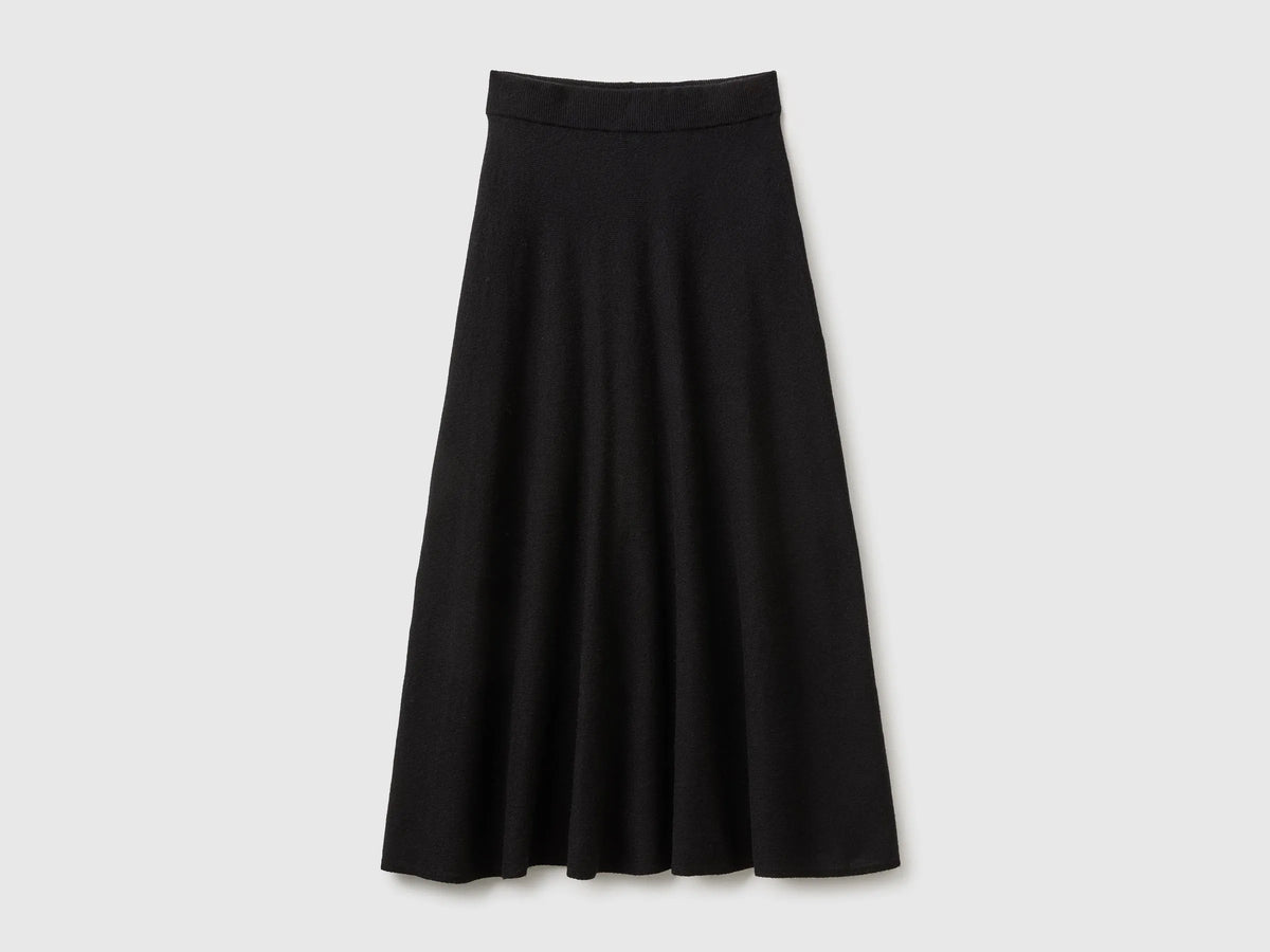 Benetton Black Women Midi Skirt in a Wool-Blend Knit SKU: 1EOFD002C_100 Image 01