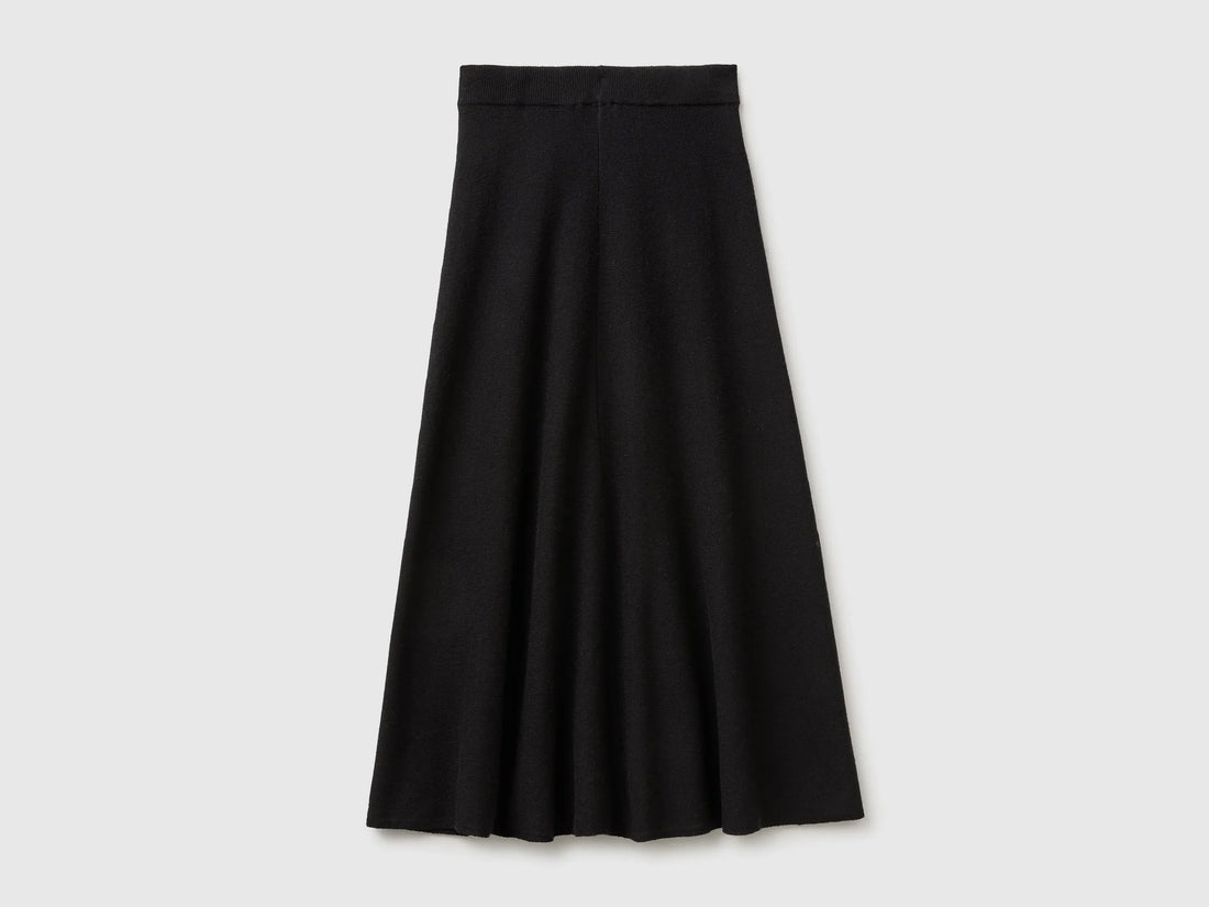Benetton Black Women Midi Skirt in a Wool-Blend Knit SKU: 1EOFD002C_100 Image 02