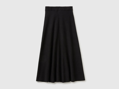 Benetton Black Women Midi Skirt in a Wool-Blend Knit SKU: 1EOFD002C_100 Image 02