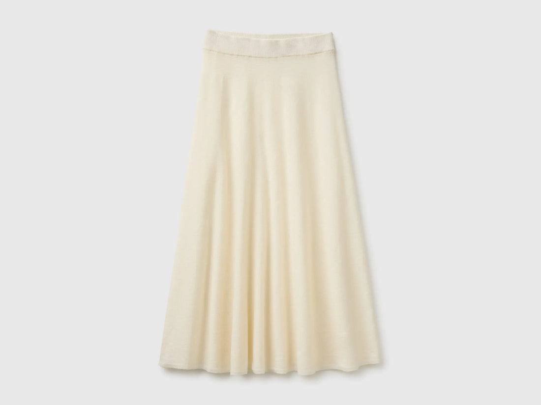 Benetton Creamy White Women Midi Skirt in a Wool-Blend Knit SKU: 1EOFD002C_250 Image 01