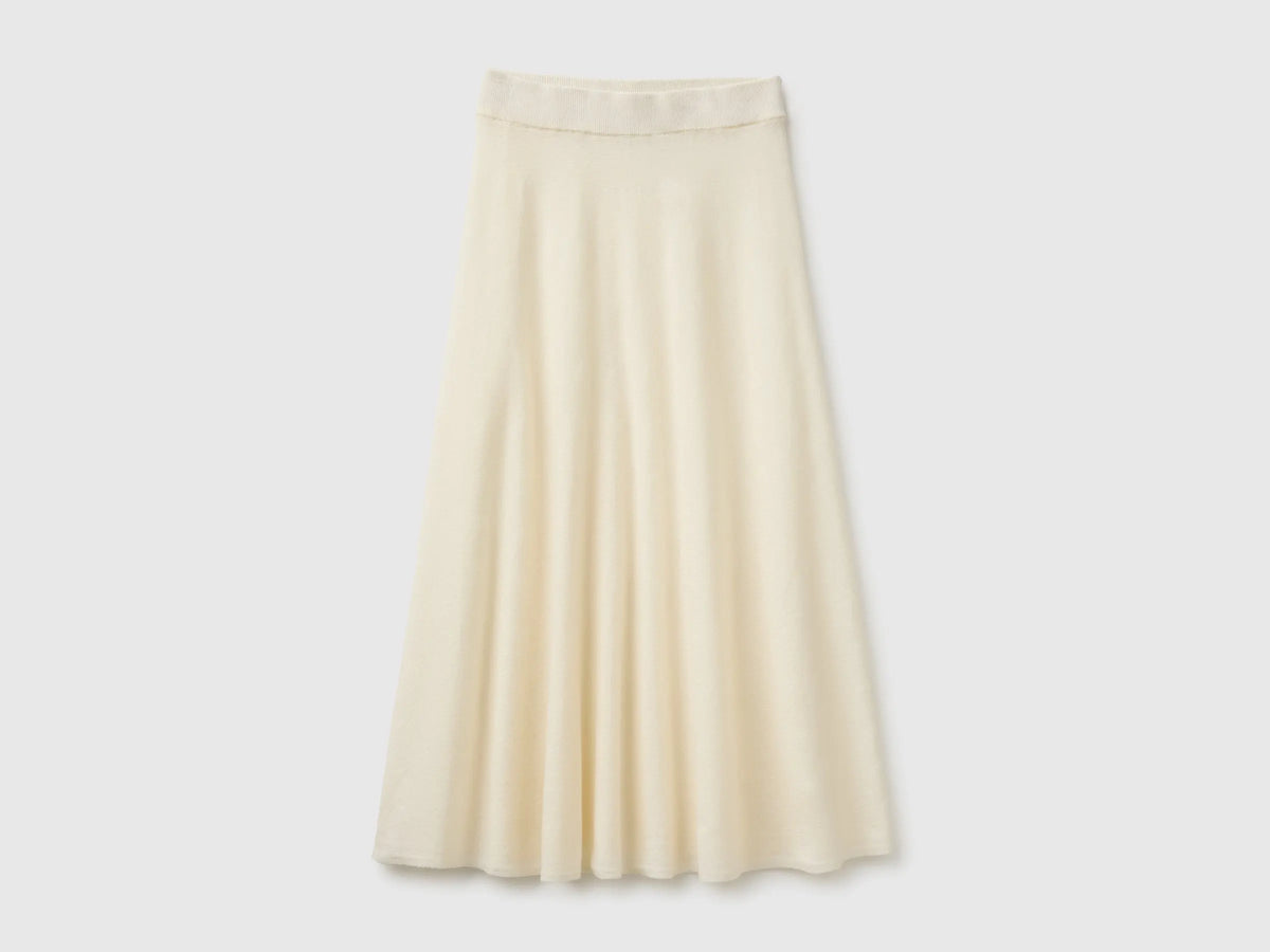 Benetton Creamy White Women Midi Skirt in a Wool-Blend Knit SKU: 1EOFD002C_250 Image 01