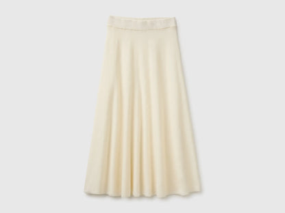 Benetton Creamy White Women Midi Skirt in a Wool-Blend Knit SKU: 1EOFD002C_250 Image 01