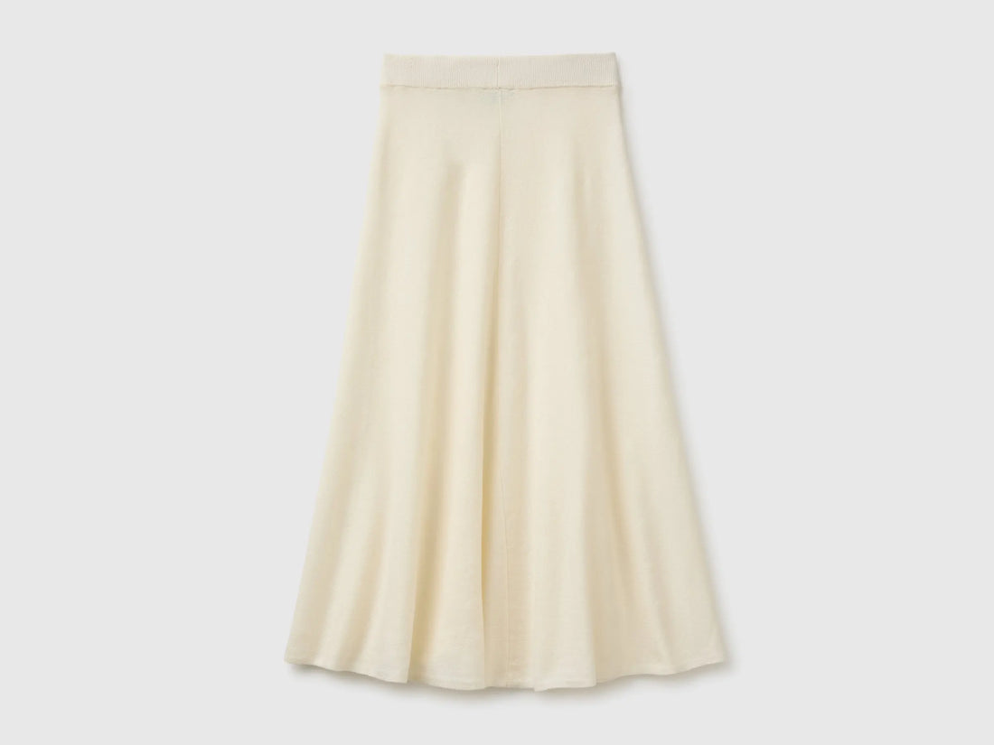 Benetton Creamy White Women Midi Skirt in a Wool-Blend Knit SKU: 1EOFD002C_250 Image 02