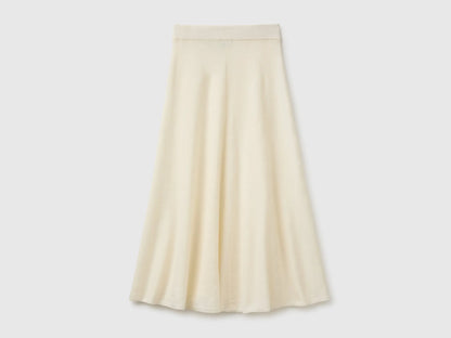 Benetton Creamy White Women Midi Skirt in a Wool-Blend Knit SKU: 1EOFD002C_250 Image 02