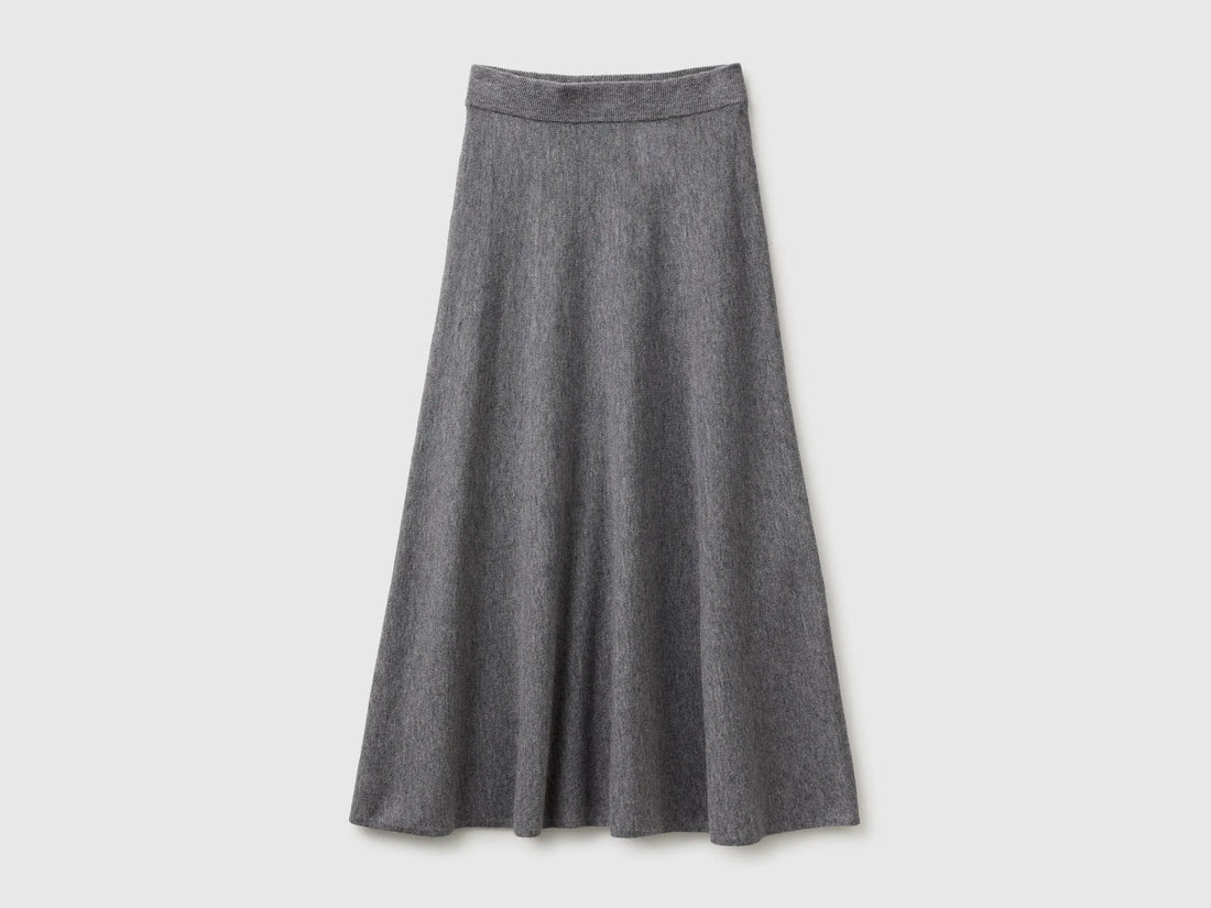 Benetton Dark Gray Women Midi Skirt in a Wool-Blend Knit SKU: 1EOFD002C_507 Image 01