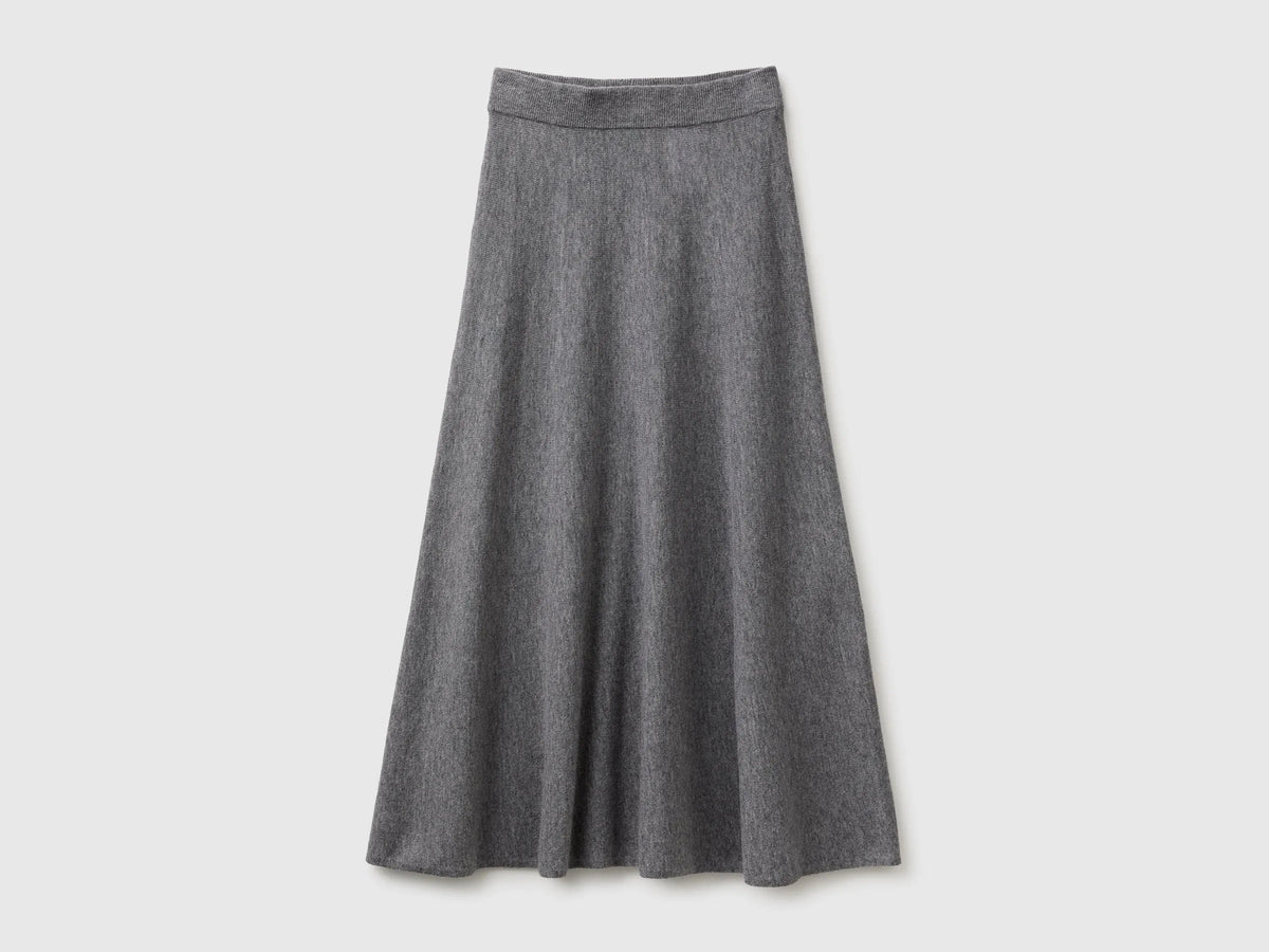 Benetton Dark Gray Women Midi Skirt in a Wool-Blend Knit SKU: 1EOFD002C_507 Image 01