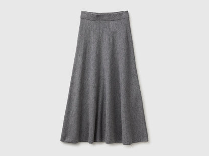 Benetton Dark Gray Women Midi Skirt in a Wool-Blend Knit SKU: 1EOFD002C_507 Image 01