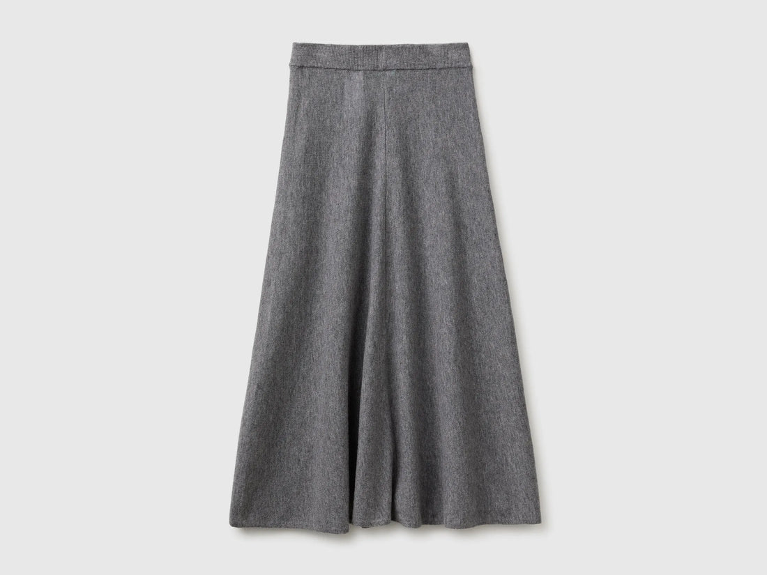 Benetton Dark Gray Women Midi Skirt in a Wool-Blend Knit SKU: 1EOFD002C_507 Image 02
