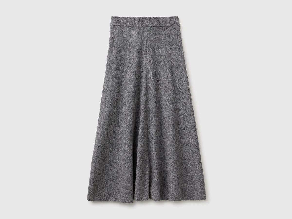 Benetton Dark Gray Women Midi Skirt in a Wool-Blend Knit SKU: 1EOFD002C_507 Image 02