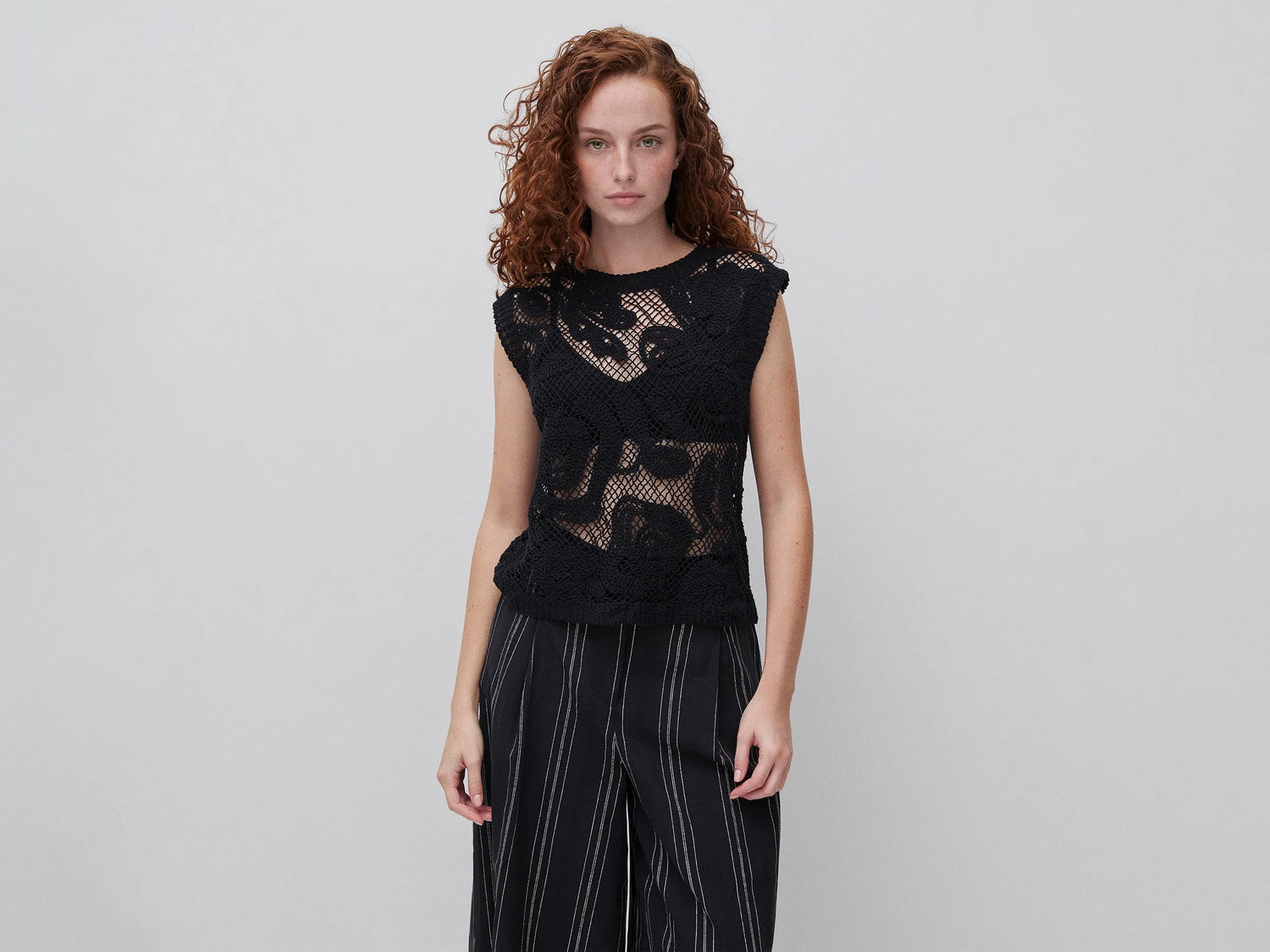 Benetton Black Women Embroidered Top SKU: 1H6GD10H3_100 Image 01