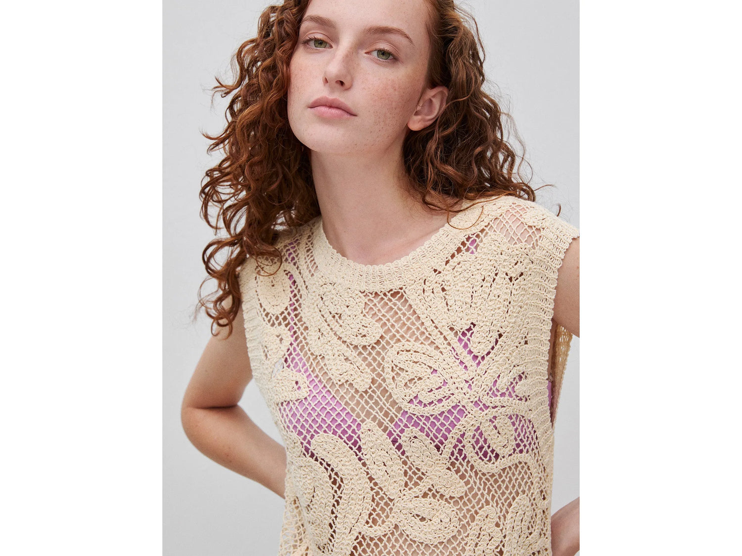 Benetton Beige Women Embroidered Top SKU: 1H6GD10H3_6L8 Image 04