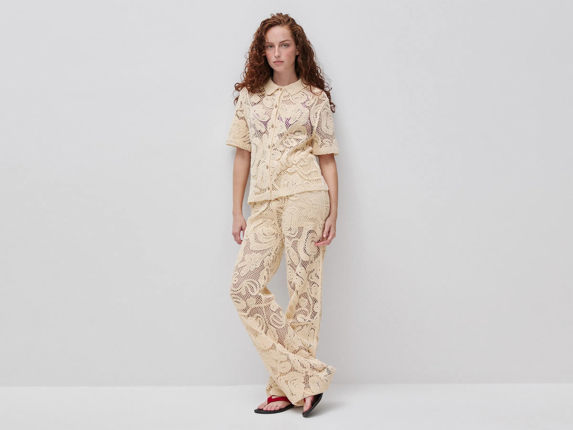 Benetton Beige Women Embroidered Knit Shirt SKU: 1H6GD502V_6L8 Image 02