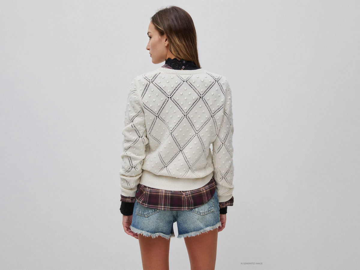 Benetton Creamy White Women Knitted Sweater in Wool Blend SKU: 1KJED10I8_600 Image 03