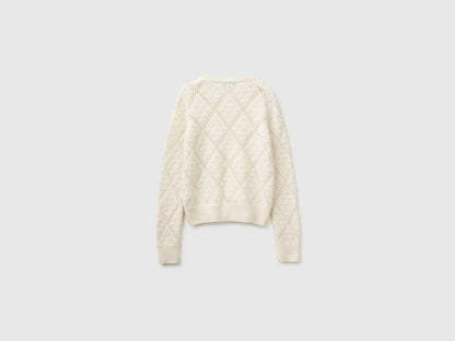 Benetton Creamy White Women Knitted Sweater in Wool Blend SKU: 1KJED10I8_600 Image 06
