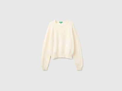Benetton Creamy White Girls Round Neck Sweater SKU: 1LU4C10AB_0R2 Image 01