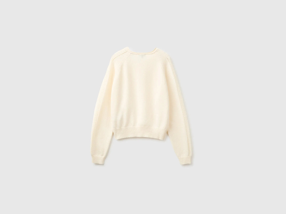 Benetton Creamy White Girls Round Neck Sweater SKU: 1LU4C10AB_0R2 Image 02