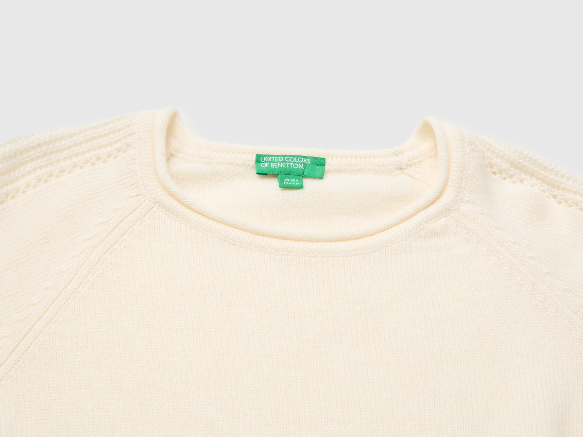 Benetton Creamy White Girls Round Neck Sweater SKU: 1LU4C10AB_0R2 Image 03