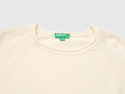 Benetton Creamy White Girls Round Neck Sweater SKU: 1LU4C10AB_0R2 Image 03