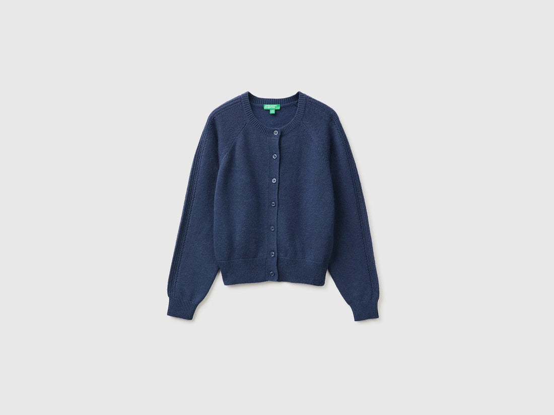 Benetton Blue Girls Wool Blend Cardigan SKU: 1LU4C501D_355 Image 01