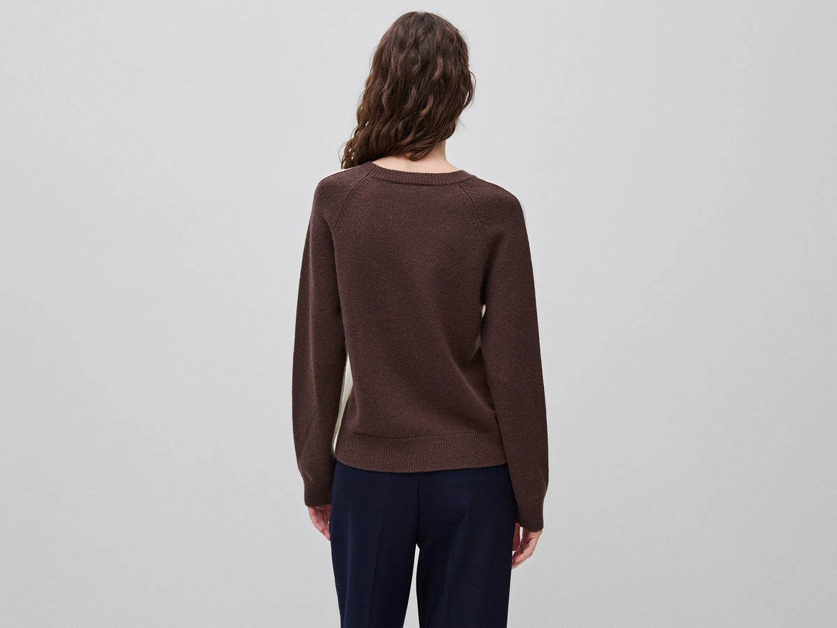 Benetton Creamy White Women 100% Wool Color Block Sweater SKU: 1M6NE10I0_903 Image 02