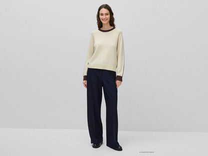 Benetton Creamy White Women 100% Wool Color Block Sweater SKU: 1M6NE10I0_903 Image 03