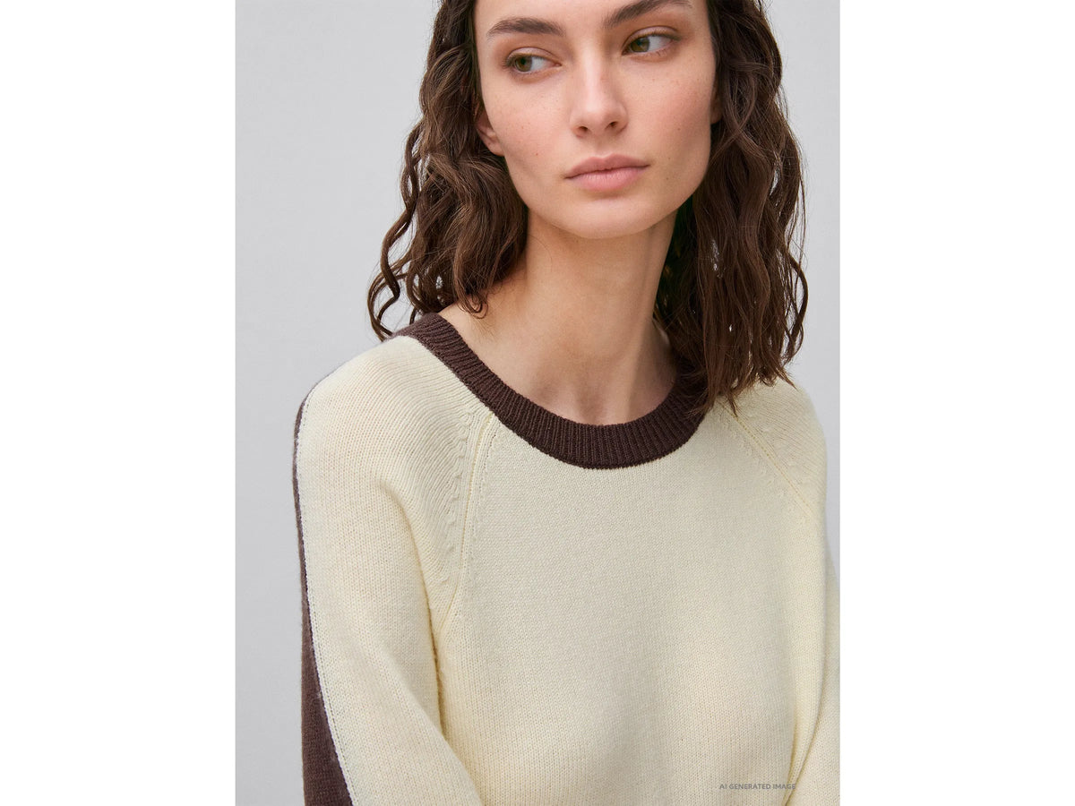 Benetton Creamy White Women 100% Wool Color Block Sweater SKU: 1M6NE10I0_903 Image 04