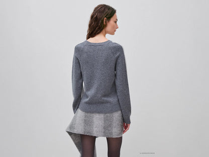 Benetton Light Gray Women 100% Wool Color Block Sweater SKU: 1M6NE10I0_904 Image 02