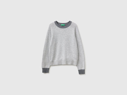 Benetton Light Gray Women 100% Wool Color Block Sweater SKU: 1M6NE10I0_904 Image 05