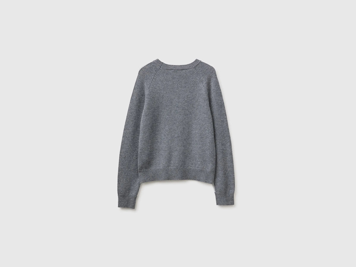 Benetton Light Gray Women 100% Wool Color Block Sweater SKU: 1M6NE10I0_904 Image 06