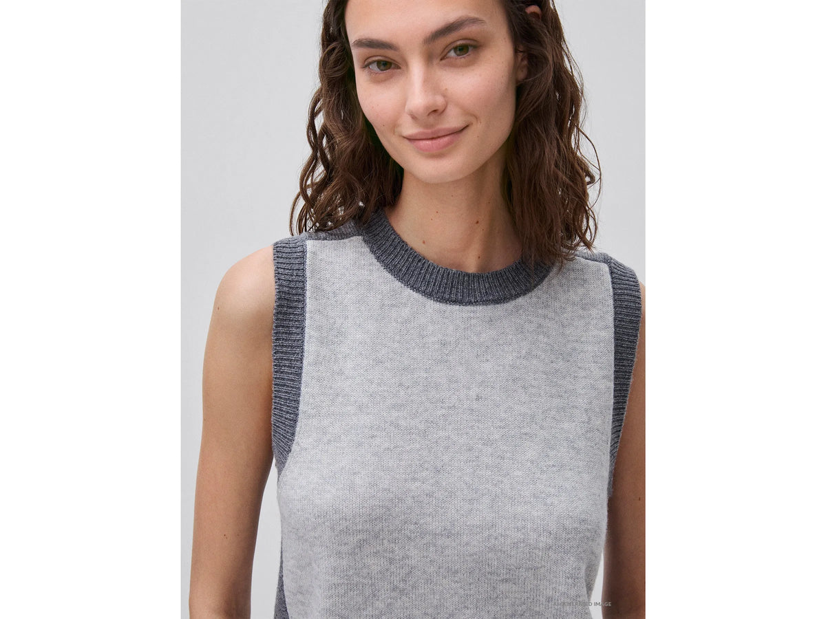Benetton Light Gray Women 100% Wool Color Block Knitted Vest SKU: 1M6NE10I1_904 Image 04
