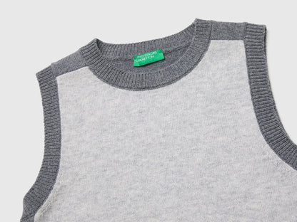 Benetton Light Gray Women 100% Wool Color Block Knitted Vest SKU: 1M6NE10I1_904 Image 07