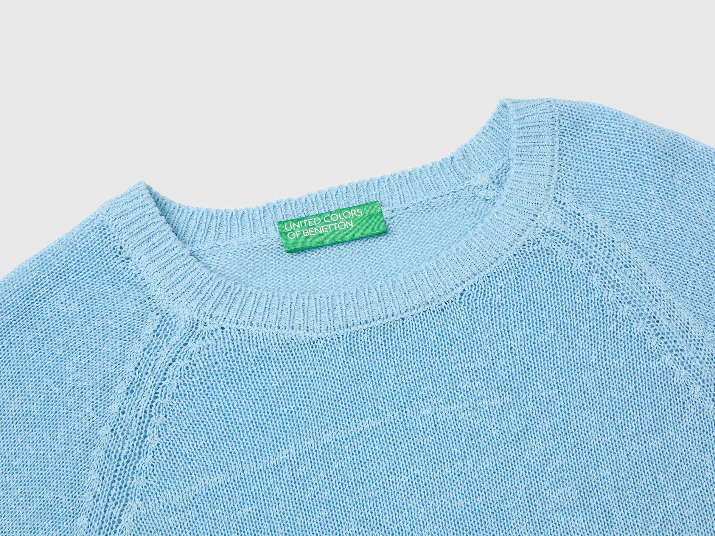 Benetton Light Blue Women Oversized Sweater in Linen Blend SKU: 1MMXD10H6_216 Image 03