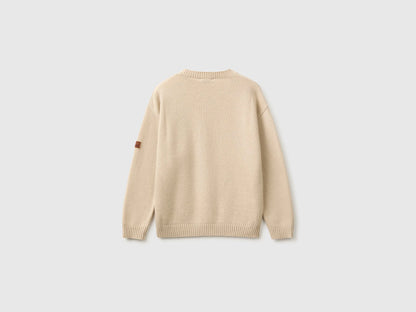 Benetton Beige Boys Wool and Viscose Blend Sweater SKU: 1NRHC10AE_14Z Image 02