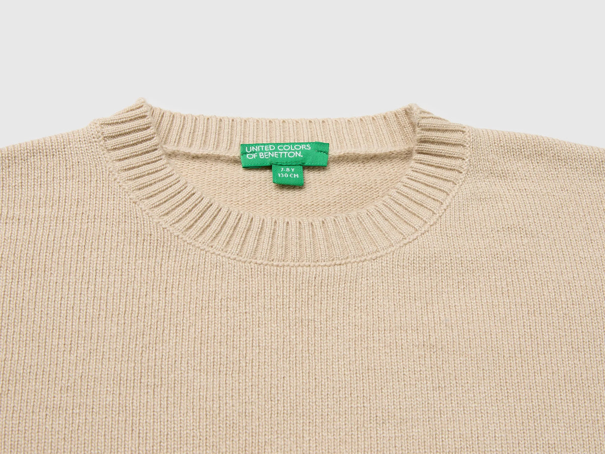 Benetton Beige Boys Wool and Viscose Blend Sweater SKU: 1NRHC10AE_14Z Image 03