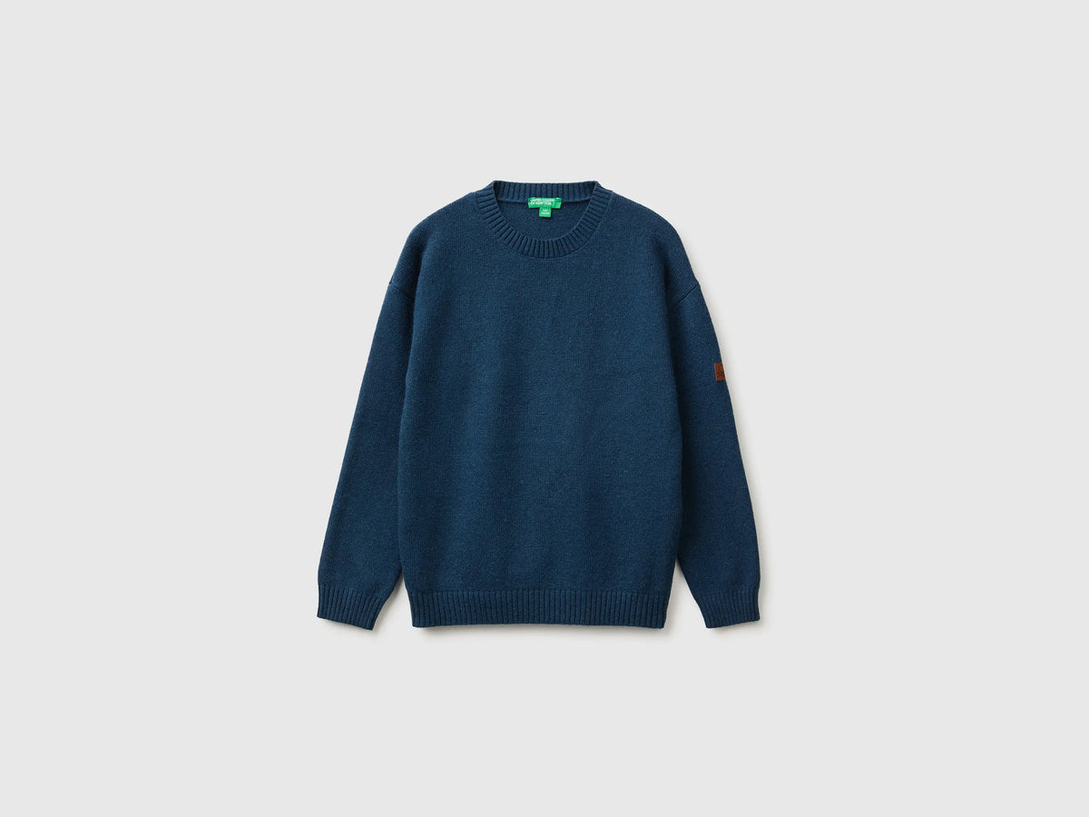 Benetton Dark Blue Boys Wool and Viscose Blend Sweater SKU: 1NRHC10AE_37T Image 01