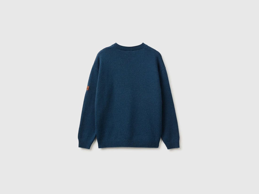 Benetton Dark Blue Boys Wool and Viscose Blend Sweater SKU: 1NRHC10AE_37T Image 02