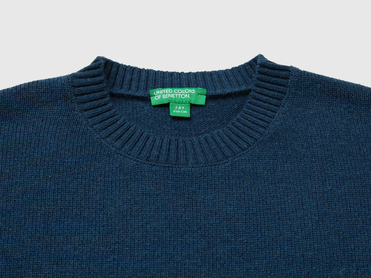Benetton Dark Blue Boys Wool and Viscose Blend Sweater SKU: 1NRHC10AE_37T Image 03