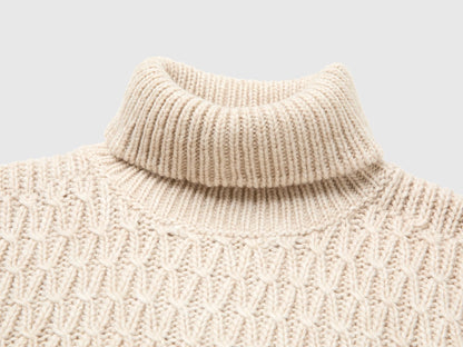 Benetton Creamy White Girls Fringed Jumper in a Wool Blend SKU: 1OEPC200U_901 Image 03