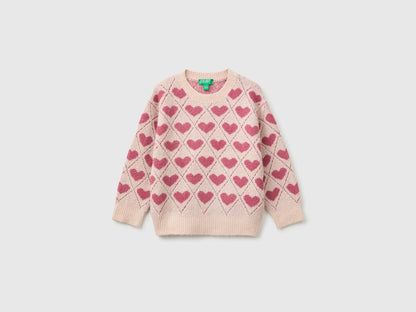 Benetton Soft Pink Girls Sweater with Heart Inlay SKU: 1OHHH103D_902 Image 01