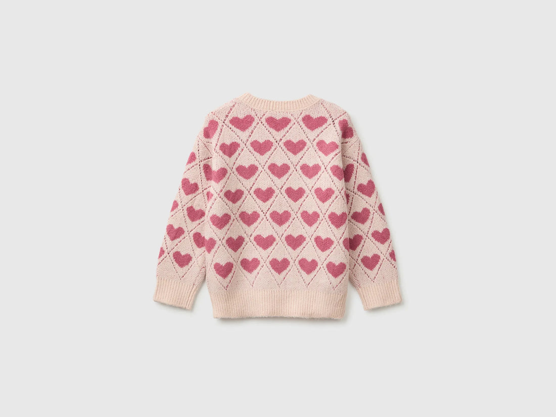 Benetton Soft Pink Girls Sweater with Heart Inlay SKU: 1OHHH103D_902 Image 02