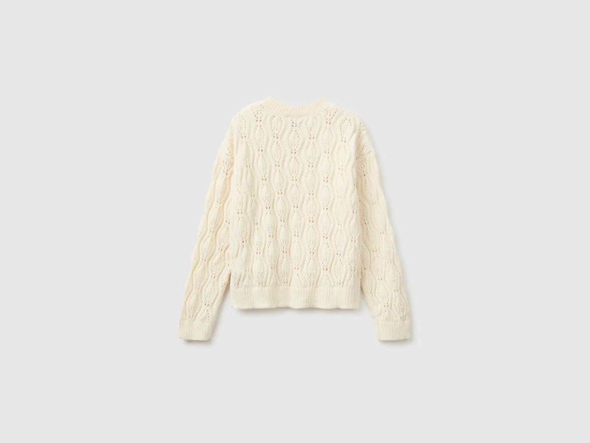Benetton Creamy White Girls Chenille Crew Neck Sweater SKU: 1PEUC10AG_0R2 Image 02